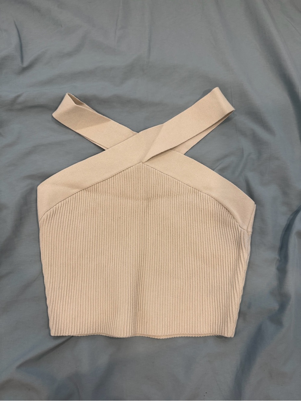 Beige Crisscross Ribbed Crop Top babaton